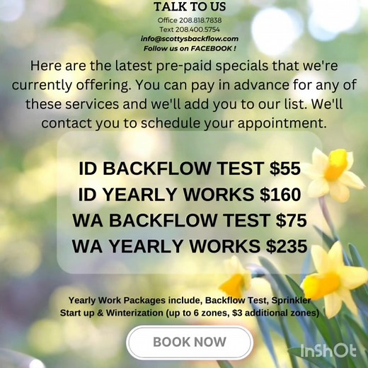 #SponsoredPost Prepay for your required backflow testing. ☎️Call today! 208-818-7838 #NorthIdahoNews Post Sponsored By: Scotty’s Backflow www.scottysbackflow.com ☎️ (208) 818-7838 💧Residential & Commerical Backflow testing and Irrigation 💧 | North Idaho News