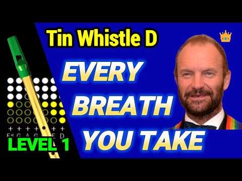 【Every Breath You Take】Tin Whistle D Play Along + Tabs 👑Level 1 (Beginner) | The Police / Sting