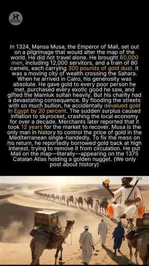 The wealthiest king in history crashed an economy. #MansaMusa #HistoryFacts #AncientWorld The impact of this journey extended far beyond economics. In 1375, cartographer Abraham Cresques created the Catalan Atlas, depicting Musa sitting on a throne, holding a nugget of gold. The inscription described him as the richest king in all the land. This map spurred European interest in West African gold, eventually leading to Portuguese exploration. Musa died in 1337, but his empire remained a beacon of