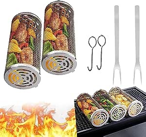 Rolling Grilling Grill Baskets For Outdoor Grill,Bbq Basket Cylinders Veggies.Stainless Steel Grill,Barbeque Accessories Gifts Father