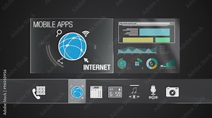Internet icon for mobile application contents.Various application function for smart device.Digital display application.(included Alpha) Stock Video