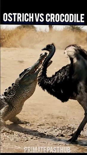 “Ostrich Fury: The Crocodile’s Deadly Neck Grip”