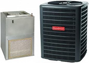 Goodman 2 TON 14.5 SEER2 R-32 Heat Pump System and Front or bottom return air handler with 5kW heat kit (GLZS4BA2410 condenser and AWST24SU1305 air handler)