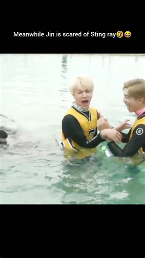 Jin is so scared of Sting ray😂his scream🤭#jimin#namjoon#jin#bts#btsarmy#trending