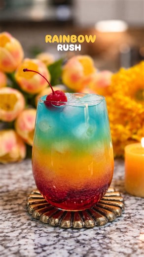 Bright. Bold. Party-ready 🎉 This colorful cocktail is guaranteed to impress your friends and steal the spotlight 😍💛💙❤️ One sip = instant vibes ✨ Ingredients 📝 🧊 Ice ❤️ 2 oz grenadine 🍍 2 oz pineapple juice 💙 1 oz blue curaçao 🍸 2 oz vodka 🍒 Maraschino cherry Recipe 👩‍🍳 1️⃣ Fill a glass with ice 🧊 2️⃣ Pour in grenadine ❤️ 3️⃣ Slowly add pineapple juice 🍍 4️⃣ In a separate glass, mix blue curaçao 💙 vodka 🍸 5️⃣ Gently pour into the first glass for that rainbow magic 🌈✨ 6️⃣ Garnish 