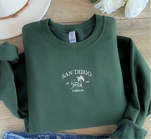 Embroidered San Diego California Crewneck Sweatshirt: Vacation Souvenir - Etsy