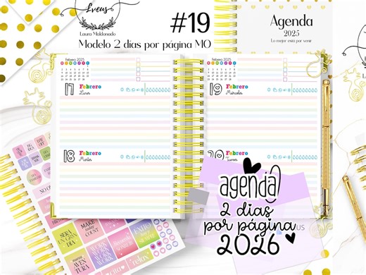 Agenda 2026 imprimible, planificador 2026, planner dos días por página, archivo imprimible pdf, organizador PDF medio oficio - Etsy México