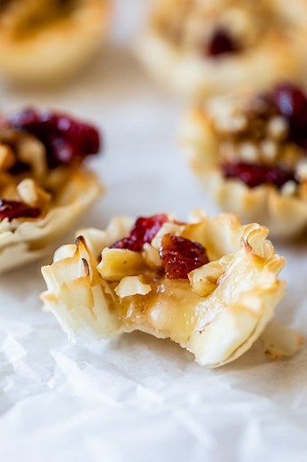 Skinny Baked Brie Phyllo Cups with Craisins and Walnuts