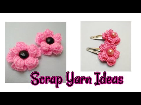 How to Crochet Flower on Hair Clips (using Scrap Yarns)