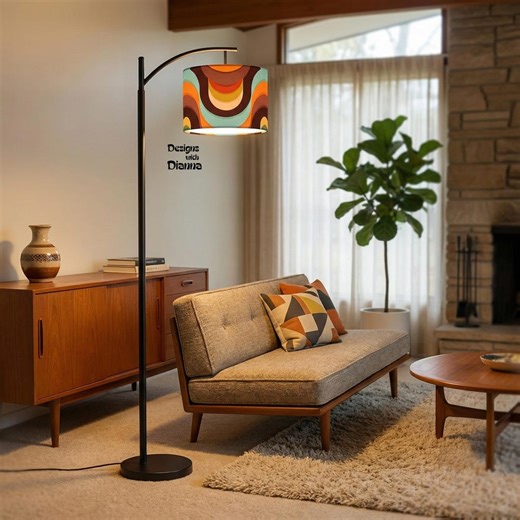 Retro Arc Floor Lamp Mid Century Modern Lighting Geometric Shade Statement Lamp Vintage Style Living Room Decor Gift - Etsy