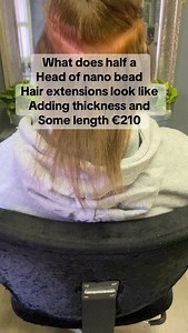 What does half a head of nano bead hair extensions look like ? Adding thickness and Some length €210 , no wax, no glue , re usable, lightweight, long lasting #nanobeadextensions #hairextensionscork #fyp #hairextensionscorkcity #nanoringhairextensions | Breeze Hair Extensions Cork