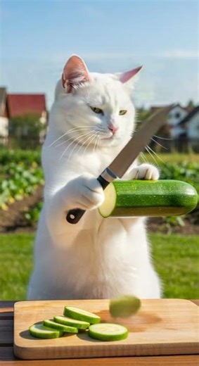zucchini 😋 Discover the funniest cat cooking fails #catmemes #cat #cute
