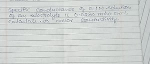 Calculate the molar conductivity of a 0.1 M electrolyte solutio... | Filo
