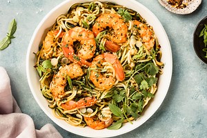 Garlicky Shrimp with Zucchini Pasta: One Pan 25 Minute Stir Fry Dinner