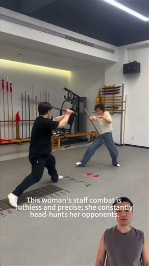 This woman's staff combat is ruthless and precise; she constantly head hunts her opponents#fighting