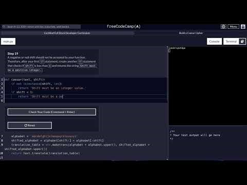 FreeCodeCamp - Python Project - Step 19 of 25 - Caesar Cipher
