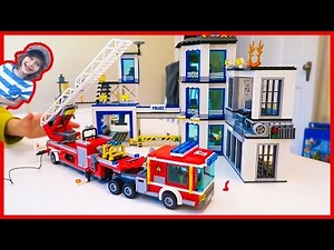 Lego City Police Station and Fire Truck Time Lapse Build