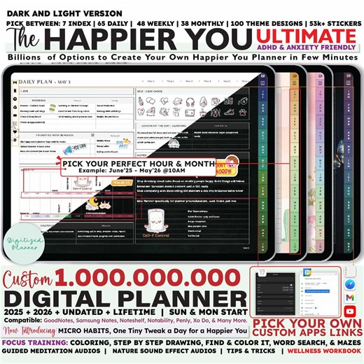 ADHD Digital Planner 2026, Undated, Lifetime, ADHD iPad Goodnotes Android Bujo, Habit, Goal Tracker - Etsy