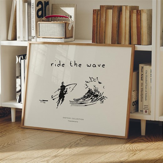 Surf Poster: Ride the Wave Coastal Illustration Wall Art Surfing Landscape Horizontal Print - Etsy