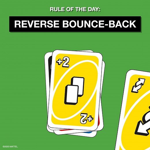497K views · 2.4K reactions | #RuleOfTheDay: Right back atcha! When someone plays a Draw 2 card on you, if you have a Reverse card of the SAME COLOR, you can play it and the penalty bounces back onto them! Now they have to draw the penalty cards! | UNO | Facebook
