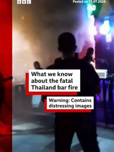 A huge fire tore through a bar in Bangkok late on Sunday, killing at least 28 people and leaving 25 critically injured. The blaze started near the stage of the bar in the popular Chatuchak district, then spread rapidly, cutting power and engulfing the room with smoke, eyewitnesses say. #Thailand #Bangkok #Chatuchak #Bar #Fire #BBCNews
