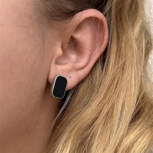 925 Sterling Silver Rhodium Earrings With Black Onyx, English Lock, Geometric Design - Etsy