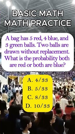 A bag has 5 red, 4 blue, and 3 green balls. Two balls are drawn without replacement. #shorts
