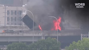 Semi-truck plunges off Kentucky overpass in fiery crash