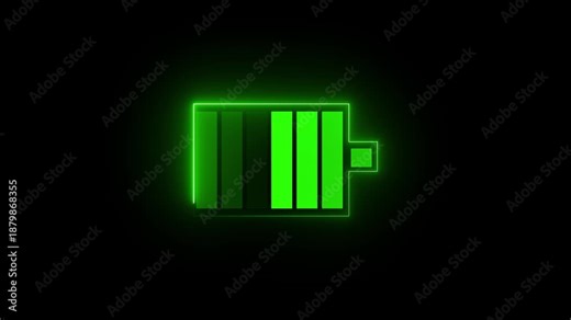 Battery power icon with full charge level display. Energy capacity symbol showing maximum power status. Digital battery indicator for device and system use.