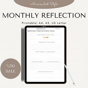 Monthly Reflection Printable Template Canva Editable, A4 A5 US Letter Size PDF, Self Care Planner Insert, Remarkable Journal Page - Etsy