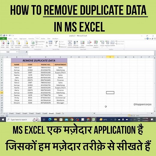 Remove Duplicate data !! . . . #msexcel #excel #microsoftexcel #microsftexcel #microsoft #excel #computerbasics #basic #bcc | Topper Corps