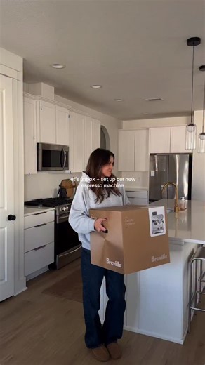 alaina kathleen ford | DIY & home decor on Instagram: "unboxing + setting up our new espresso machine feels like the start of a new ritual ☕️✨ once we perfect it that is! coffee lovers and baristas leave all the tips on how to pull the perfect pour! #coffee #coffeebar #coffeebeans #brevillebaristaexpress #breville interiordesign"