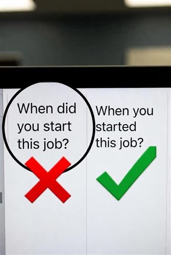 When You Started This Job? | Correct English Question ✅ 📝 Description (Clean, Professional – UK Audience) Many English learners ask “When you started this job?”, which is not correct English. The correct question is “When did you start this job?” because past-tense questions require the auxiliary verb did, and the main verb must stay in its base form (start). This short video explains the mistake clearly with simple gestures, clear pronunciation, and emphasis on the correct word. Ideal for spok