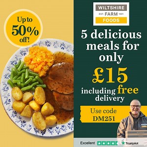 Get 5 delicious meals for just £15 using code DM251! ✓ Choose 5 meals from our Taster Menu for your first order ✓ Enjoy free delivery right to your door ✓ No subscription required—just heat, eat, and enjoy! ✓ Loved by our customers giving us a rating of 4.6/5 on Trustpilot, based on over 53,300 reviews. Limited time offer! Order before 5pm, 4th February to claim your savings. For new customers only. | Wiltshire Farm Foods