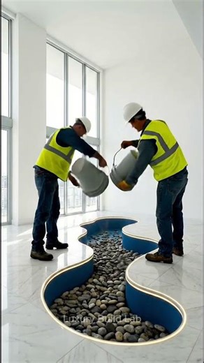 A Luxury Living Room With an Aquarium Floor Design