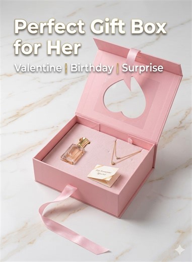 Generic Pink Heart Window Gift Box for Her – Magnetic Foldable Gift Box with Ribbon for Valentine, Birthday & Romantic Gifts for Girlfriend/Wife | Best Price UAE | Dubai, Abu Dhabi