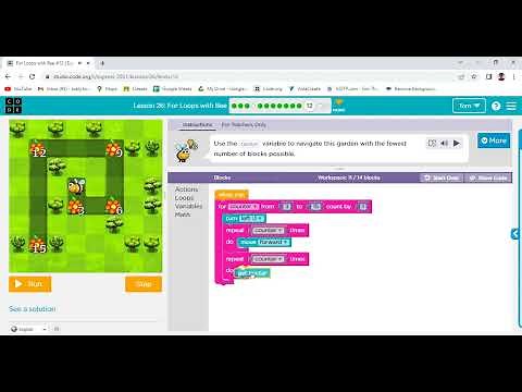 Code org Lesson 26 For Loops with Bee