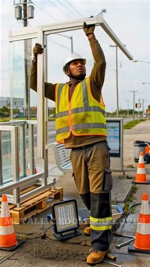 Broken Bus Stop Transforms Into Stunning Glass Transit Shelter | Satisfying Timelapse Build