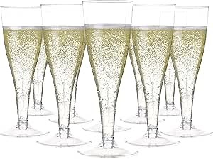 Prestee 100 Pack Clear Plastic Champagne Flutes - 4.5 oz Durable Disposable Champagne Glasses for Parties, Weddings, Toasting and Large Celebrations - Elegant Wine Glasses Stemware for Easy Cleanup