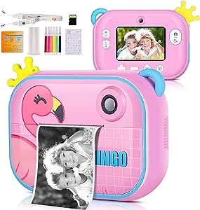 Instant Print Camera for Kids, HD 1080P 2.4 Inch IPS Screen, Instant Film, Selfie Video, Ages 3-14