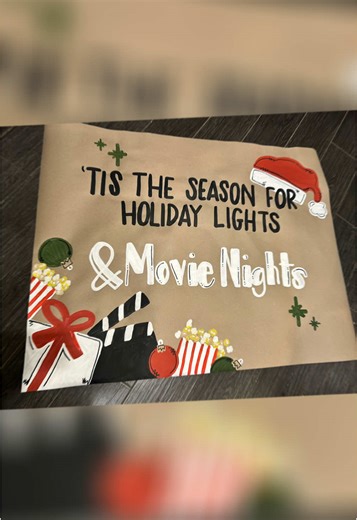 Holiday movie night! Christmas movie night needs a cute banner. #banner #bannerpainting #christmasmovie #christmaslights #handpainted