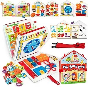 Coogam Toddler Felt Montessori Busy Book, Activity Busy Sensory Boards Fine Motor Skill Quiet Book Car Travel Busy Binder Autism Toys Preschool Learning Educational Toy Gift for 3 4 5 Year Old Kids