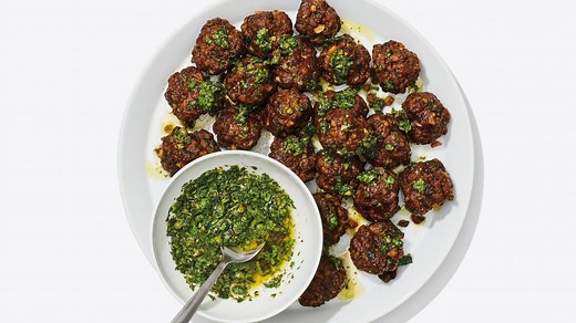 Crispy Sheet-Pan Meatballs with Salsa Verde