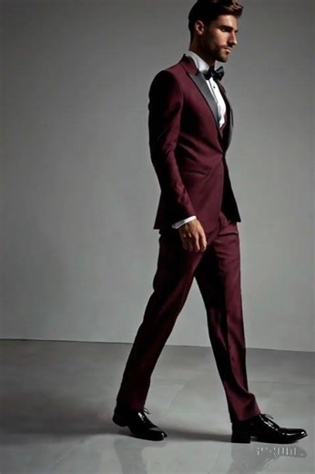 Mens Designer Wedding Tuxedo Burgundy
