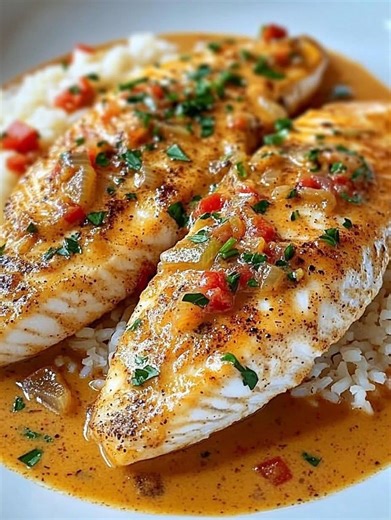  Red Snapper with Creamy Creole Sauce A Southern-style seafood...