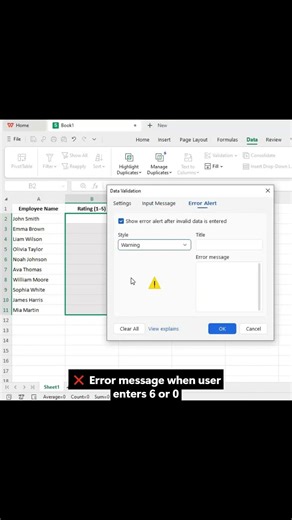 Restrict Values in Excel (1–5 Only) | Data Validation Tutorial #excel #ytshorts #youtube #exceltips