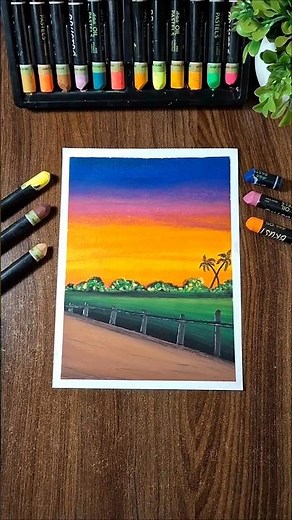 Aesthetic Twilight Sky & Palm Trees Art Tutorial 🌴🌙 | Easy Drawing #shorts
