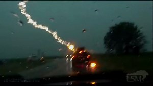 SCARE ON THE ROAD: New video shows a frightening scene on the road after a vehicle was struck by lightning and a family, including young children, surviving the bolt. Linsey Davis reports. https://abcn.ws/2sqOnKn | ABC World News Tonight with David Muir