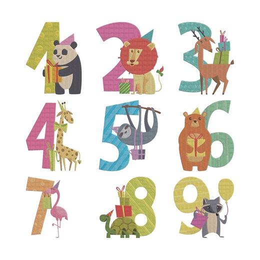 Animal Birthday Numbers Embroidery Design, Kids Number Jungle Birthday Machine Embroidery File, 9 Design, 5 Size, Instant Download - Etsy