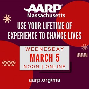 📣 Discover volunteering with AARP Massachusetts! Join us online Wednesday, March 5 at Noon to learn how you can make a difference! Register Here: http://spr.ly/6189LirJV | AARP Massachusetts
